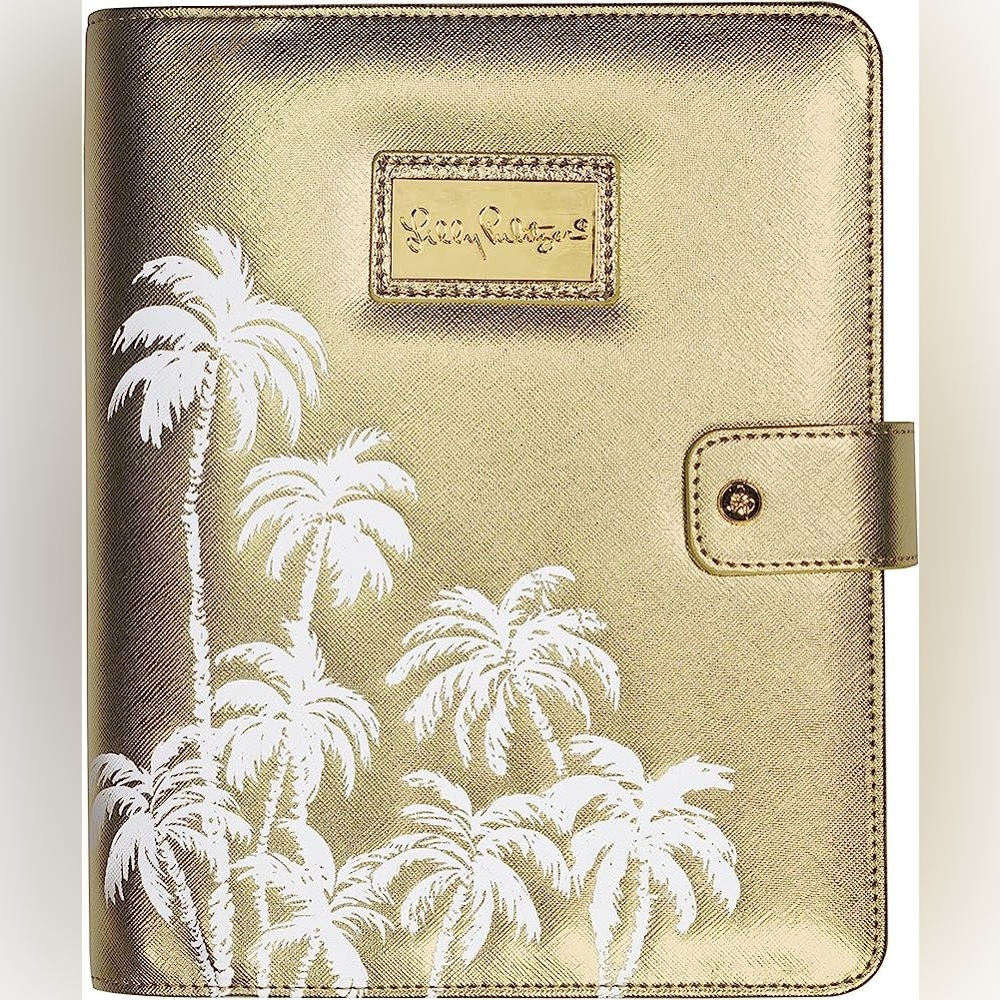 Lilly Pulitzer | Office | Agenda Folio | Gold Palm Leatherette Planner Notebook